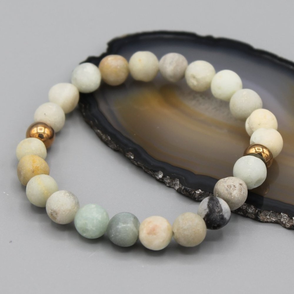 Jewelry bracelet amazonite green gold 10mm stretch bead beaded brand new
